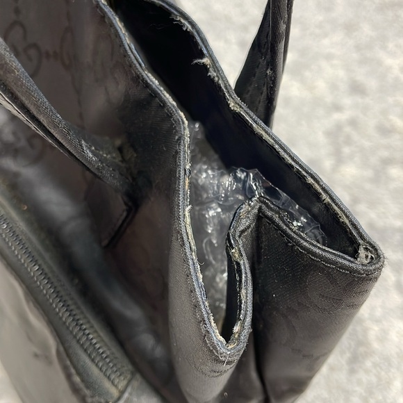 Gucci Monogram GG Small Black Nylon Tote Bag Zip Front Pockets Metallic Luxury - Picture 9 of 17